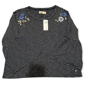 B&W striped with flowers hollister top/blouse